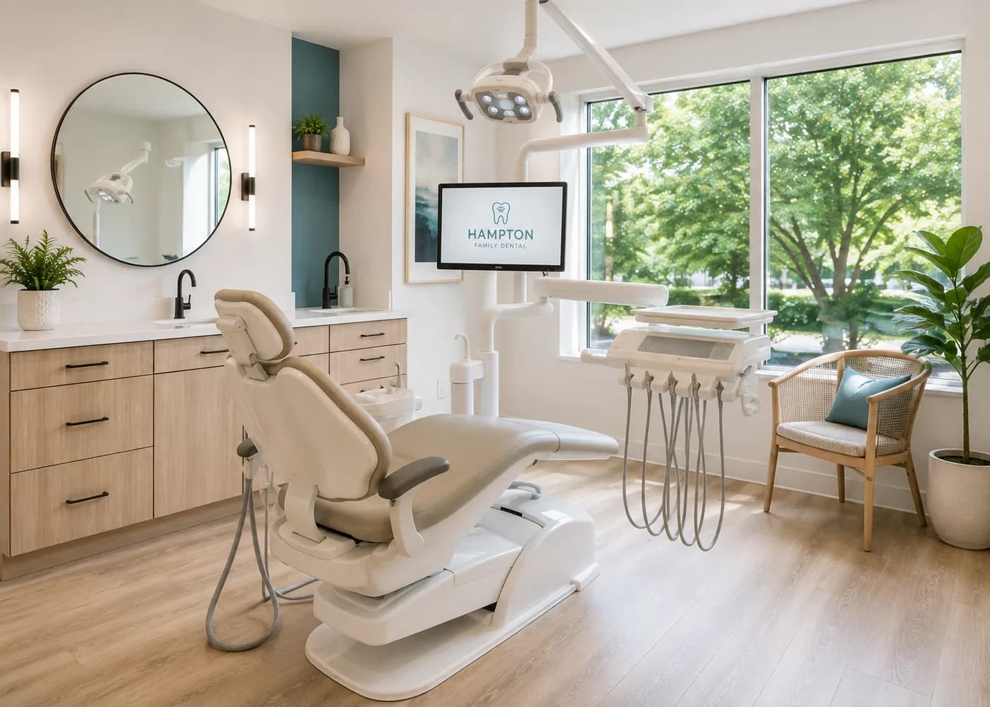 A bright, modern treatment room at Hampton Family Dental in Southampton, PA